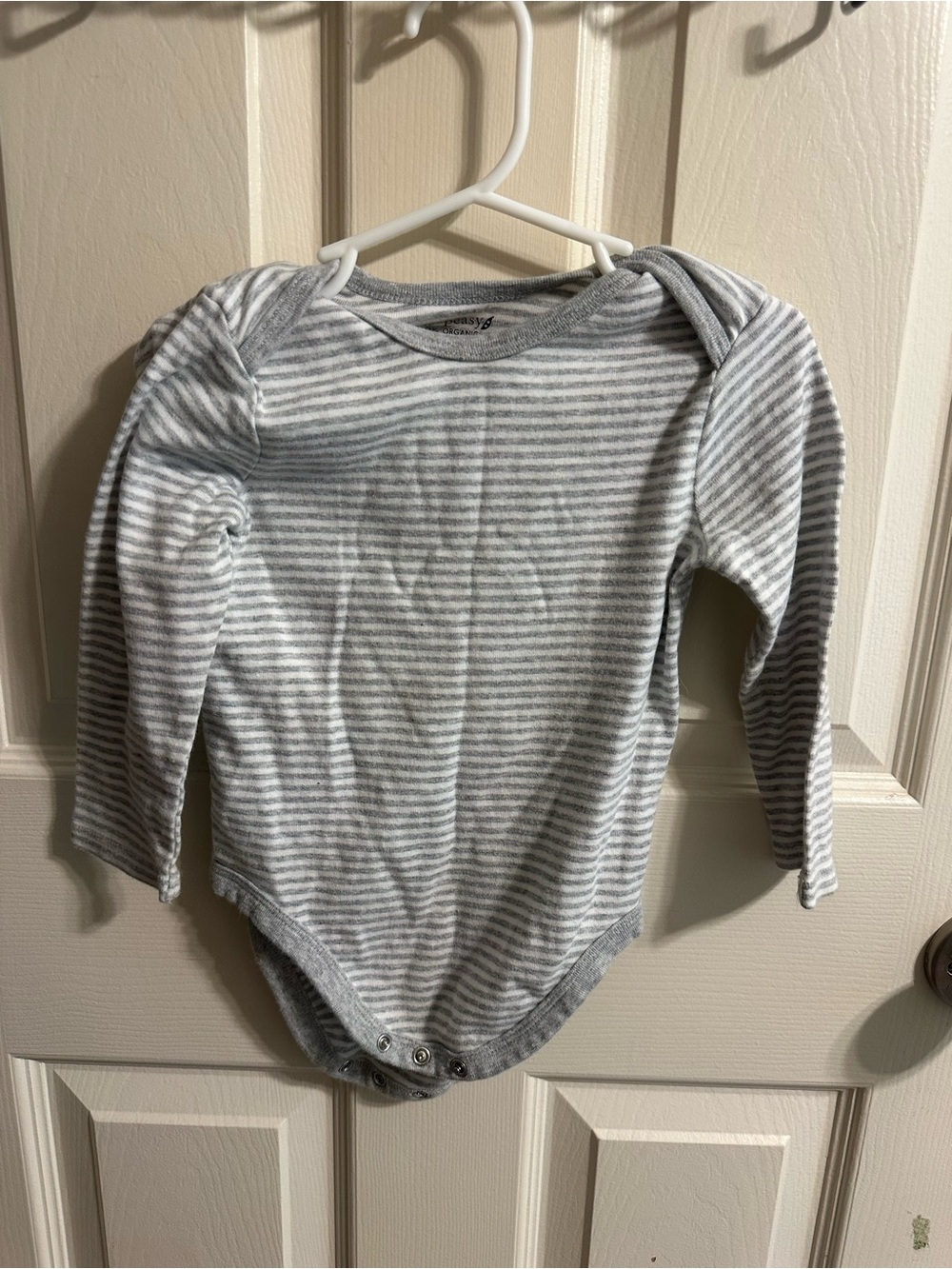 Neutral Gray & White Striped Long-Sleeve Baby Bodysuit